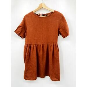 Linen Handmade Studio Orange Linen Babydoll Dress